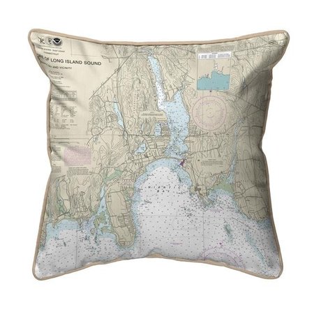 BETSY DRAKE Betsy Drake SN13211NBT 12 x 12 in. North Shore Long Island to Niantic Bay; CT Nautical Map - Tan Cord Small Corded Indoor & Outdoor Pillow SN13211NBT